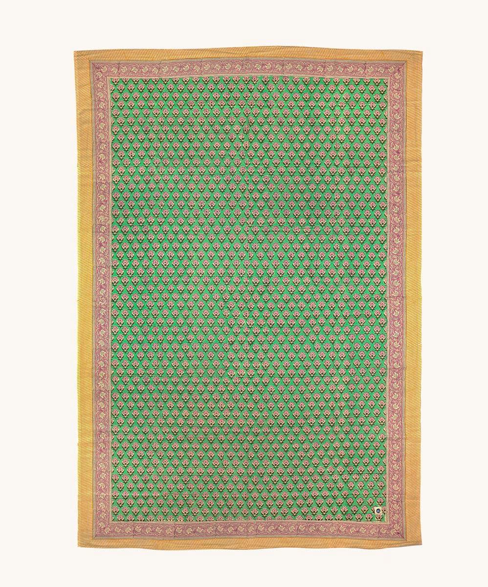 Blockprintad duk Emma green 140x240 cm